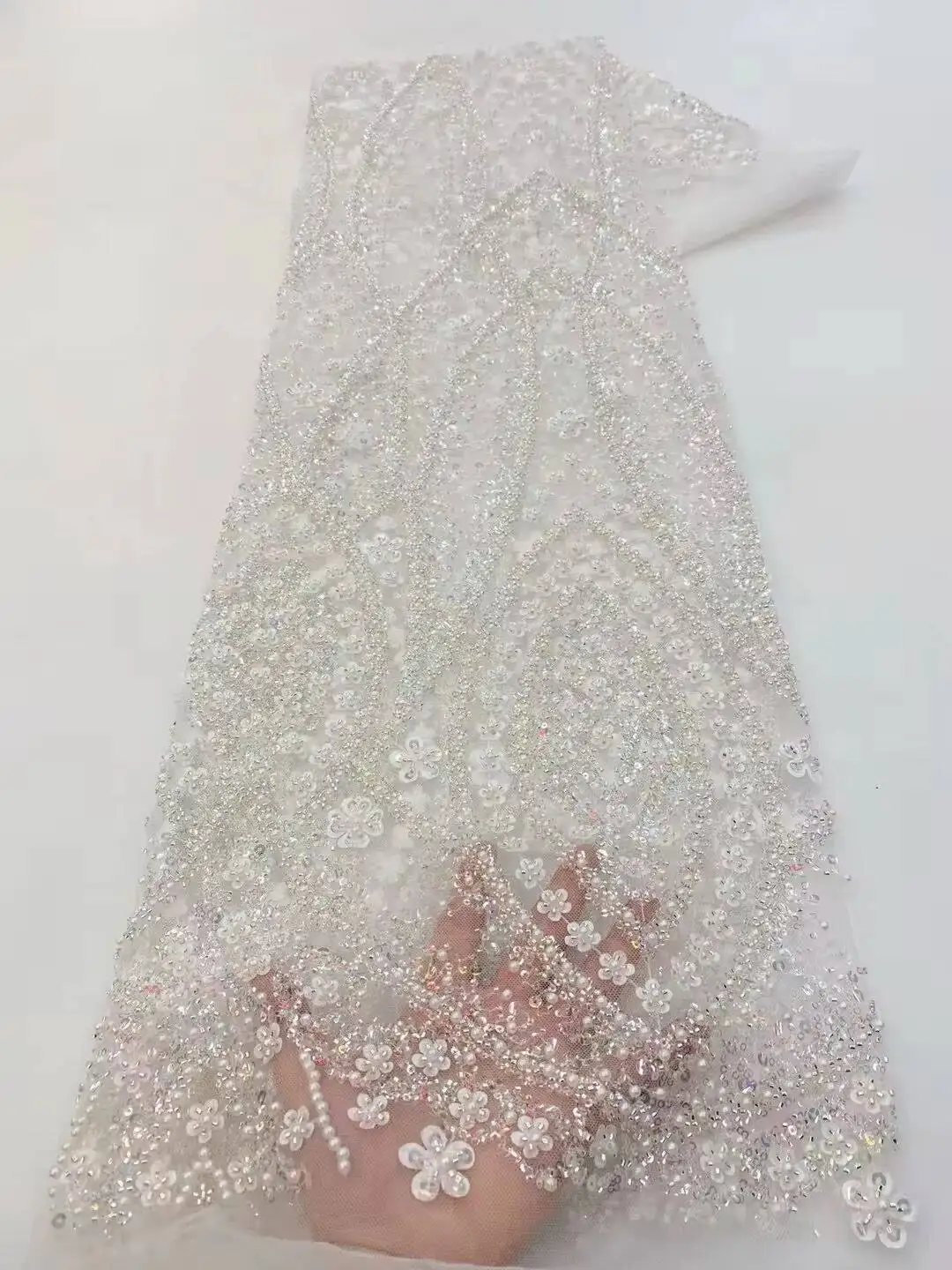 Glitter Tablecloth - Sky Blue African Beaded Tulle Lace