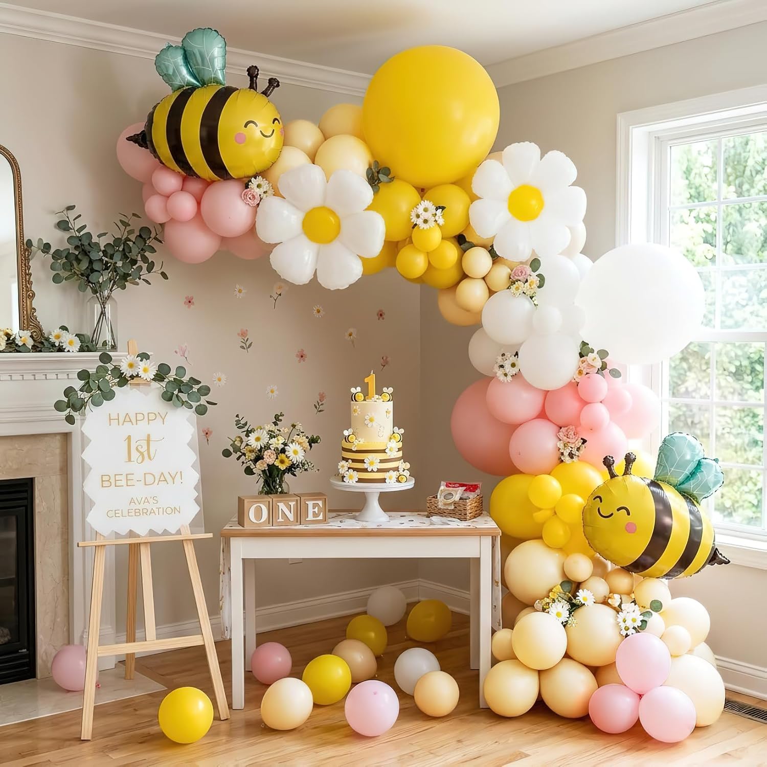 134Pcs Yellow Pink Bee Balloon - Balloon Arch Kit recension och pris