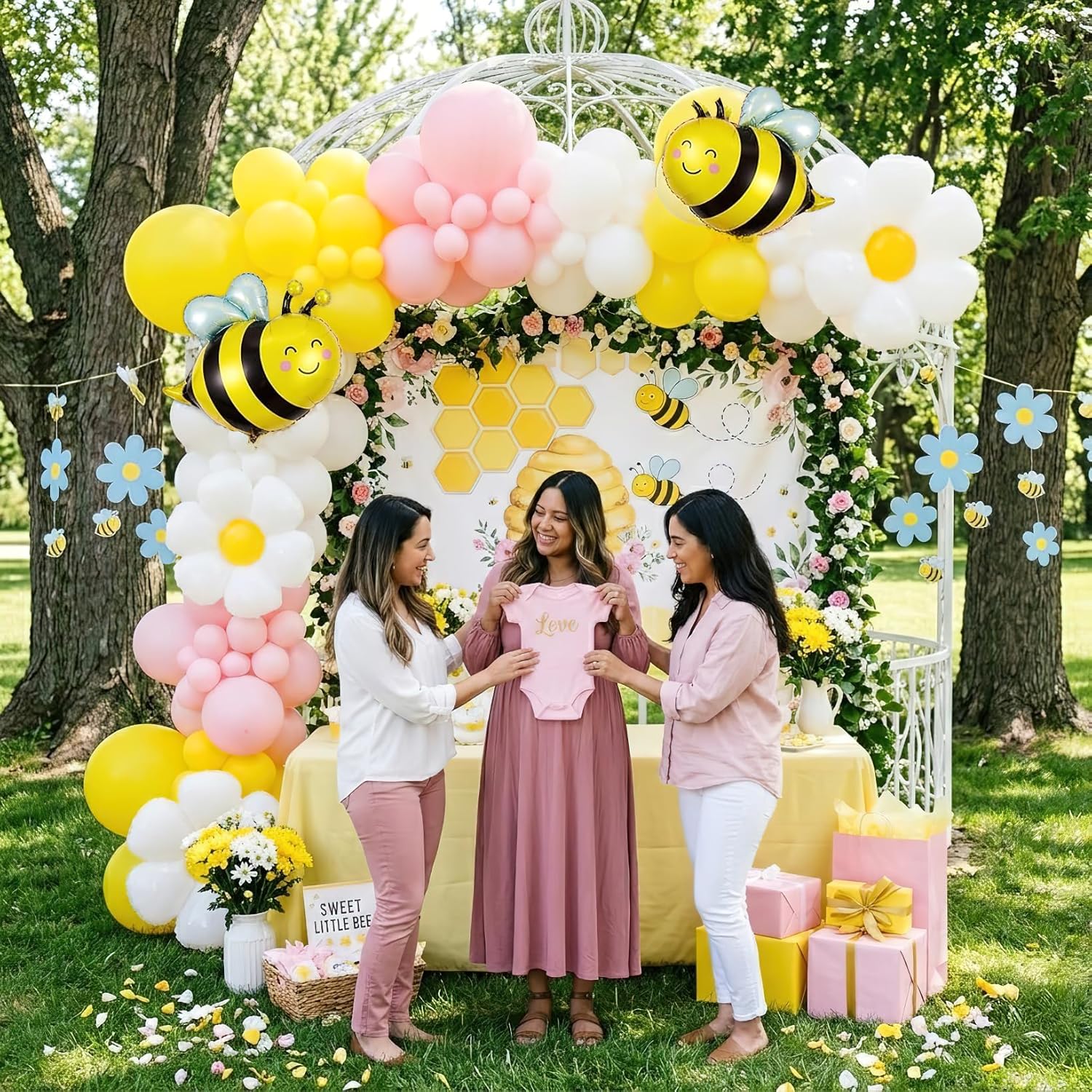 134Pcs Yellow Pink Bee Balloon - Balloon Arch Kit recension och pris