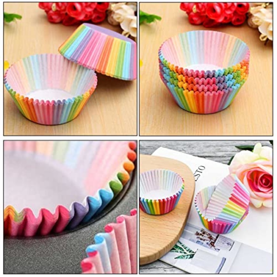 100 Pack Rainbow Cupcake Liner - Paper Straw Color recension och pris