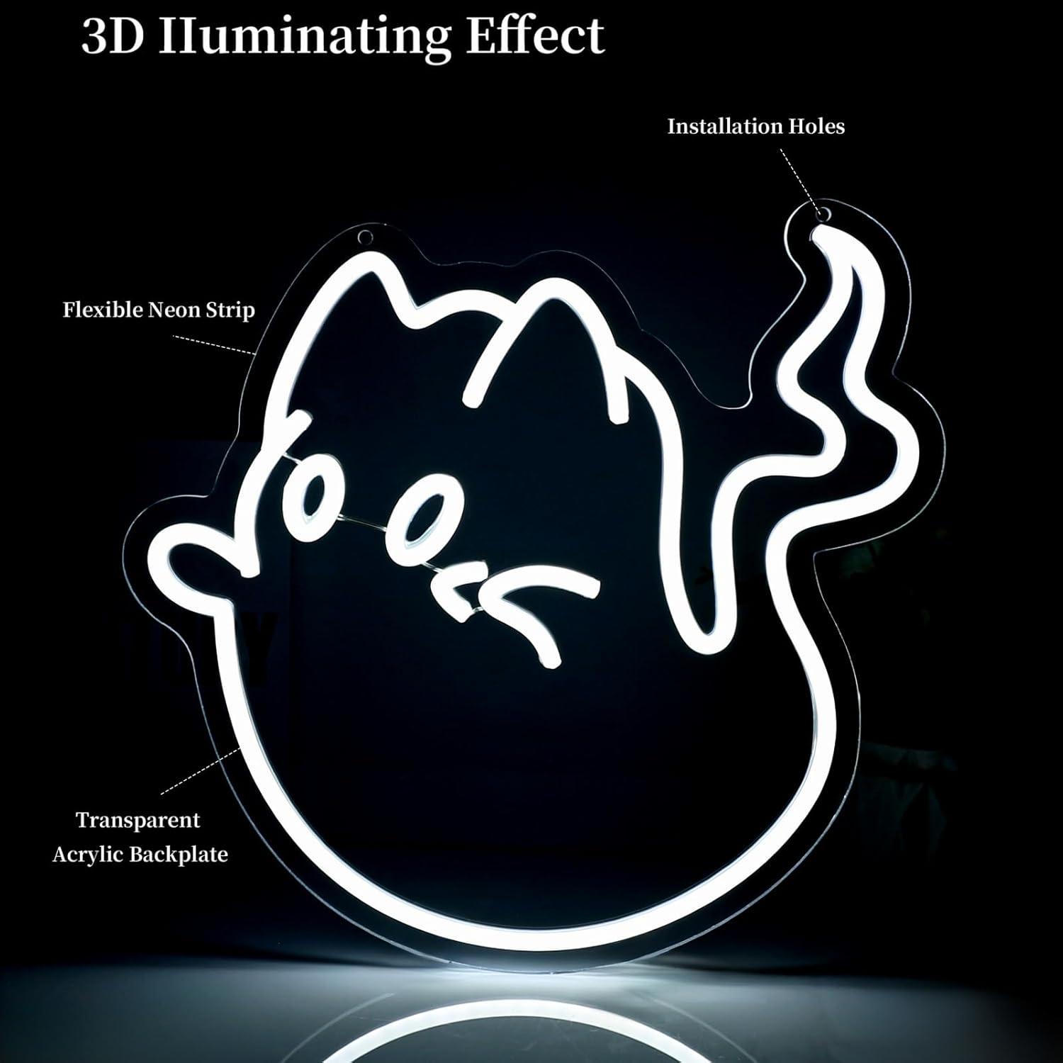 Cat Ghost Neon Sign USB Powere - Neon Sign Party recension och pris