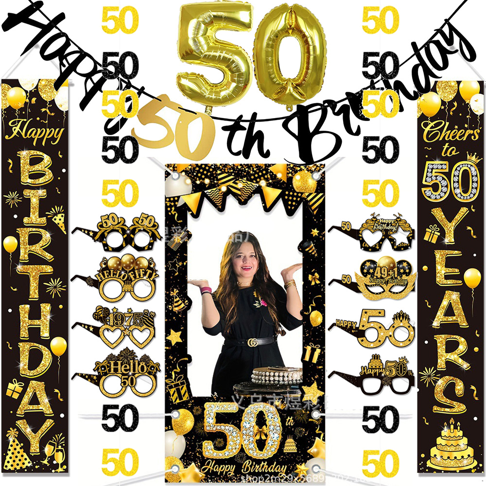 50th Birthday Decoration Black - Party Banner Gold recension och pris