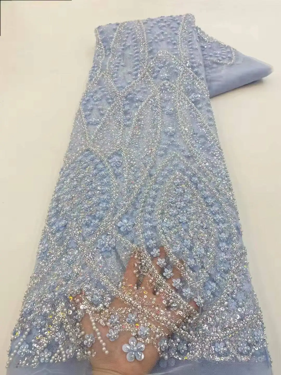 Sky Blue African Beaded Tulle  - Glitter Tablecloth recension och pris
