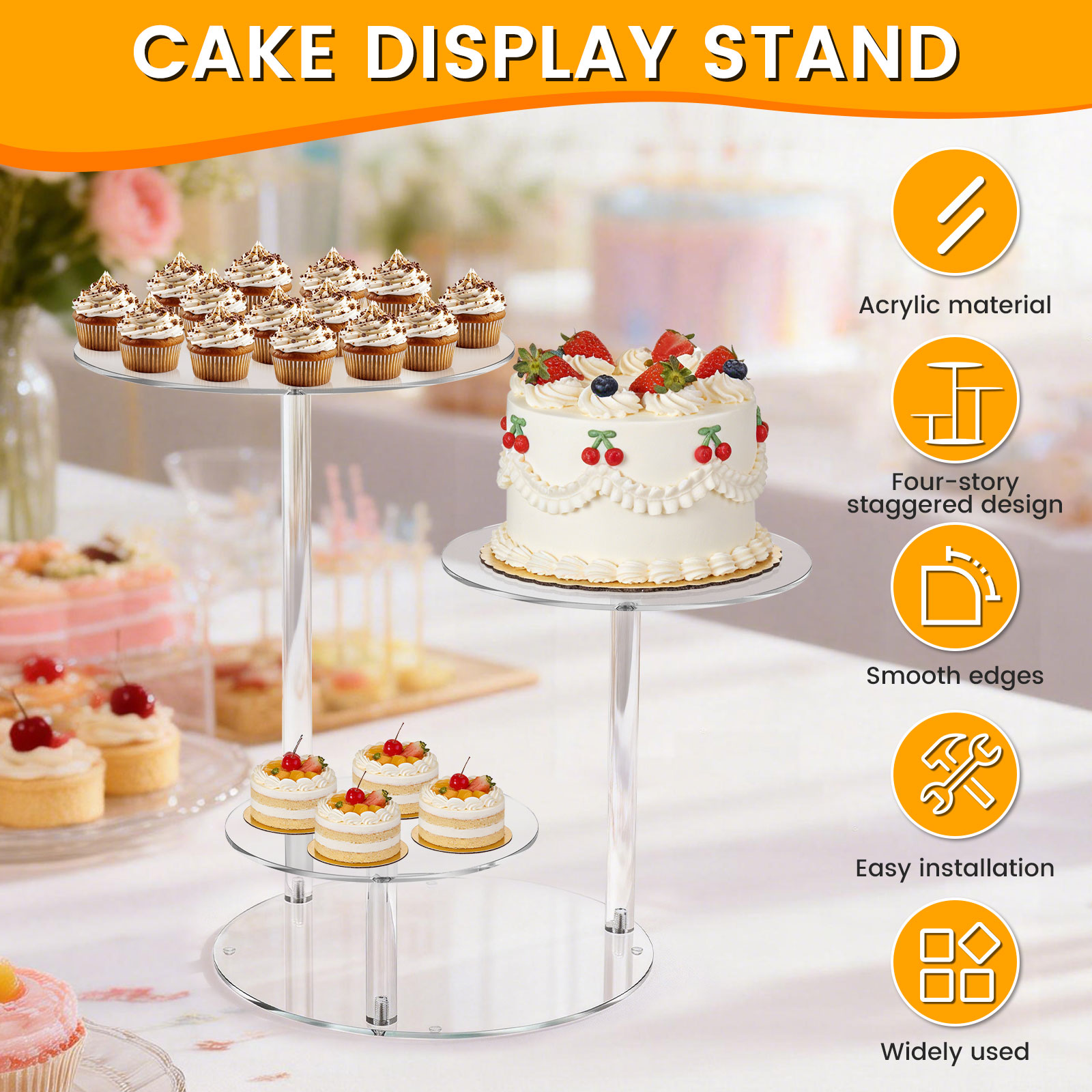 4 Tier Cake Stand Acrylic Tran - Cupcake Stand Tier recension och pris