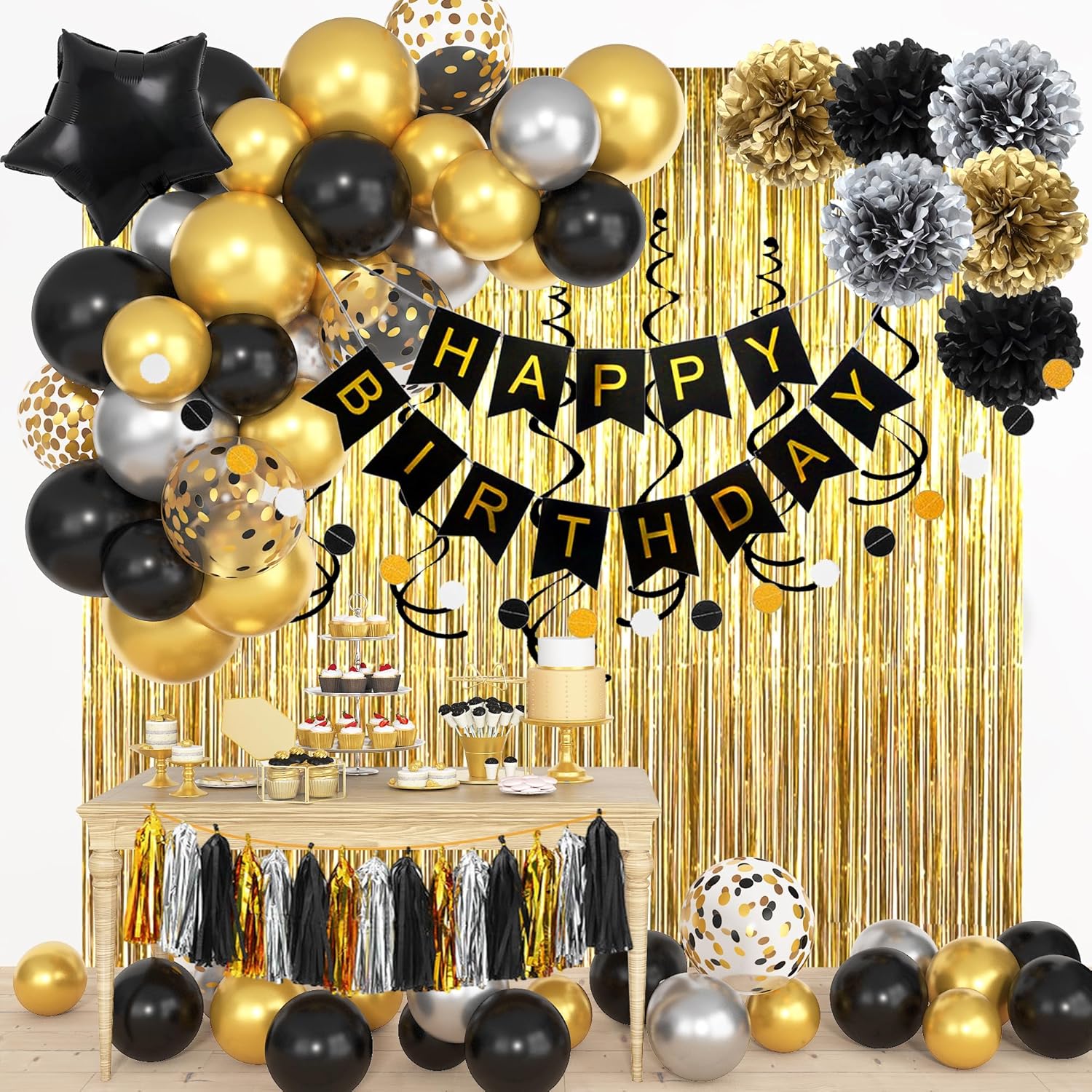 Black Gold Happy Birthday Deco - Balloon Arch Kit recension och pris