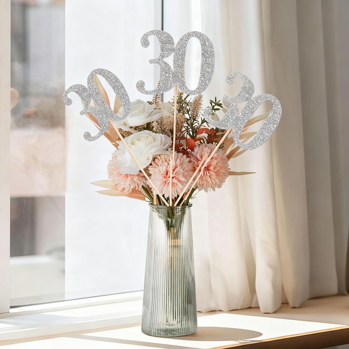 9pcs Silver Glitter 30th Birth - Centerpiece Stick recension och pris